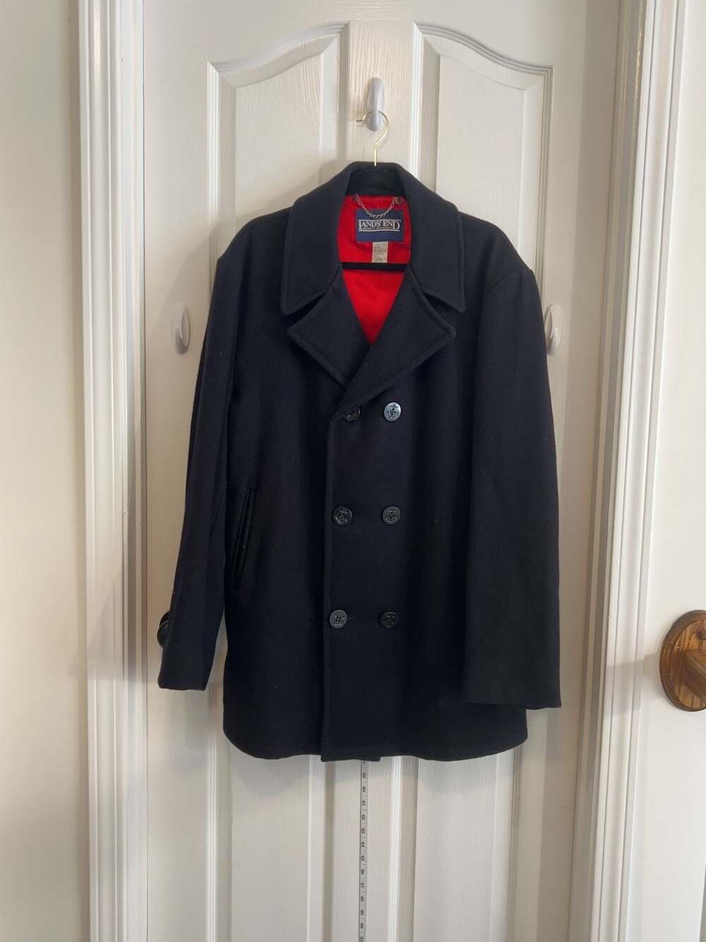 Lands End Vintage Wool Peacoat Mens 44L USA Made Navy Military Coat